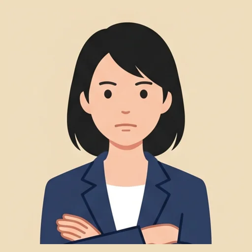 アドバイザーが腕組みして真剣に注意するイラスト