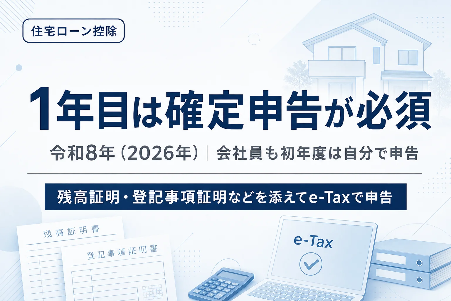 住宅ローン控除の初年度は会社員でも確定申告が必須であることを示すアイキャッチ