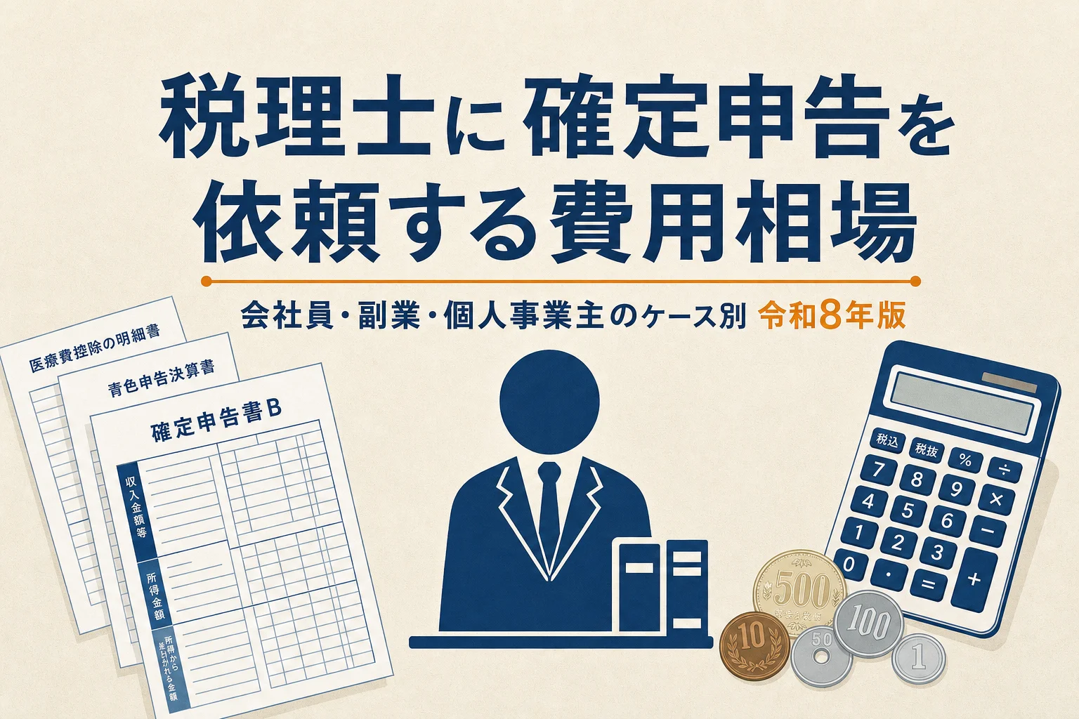 税理士に確定申告を依頼する費用相場2026年版：会社員・副業・個人事業主のケース別料金を解説するアイキャッチ