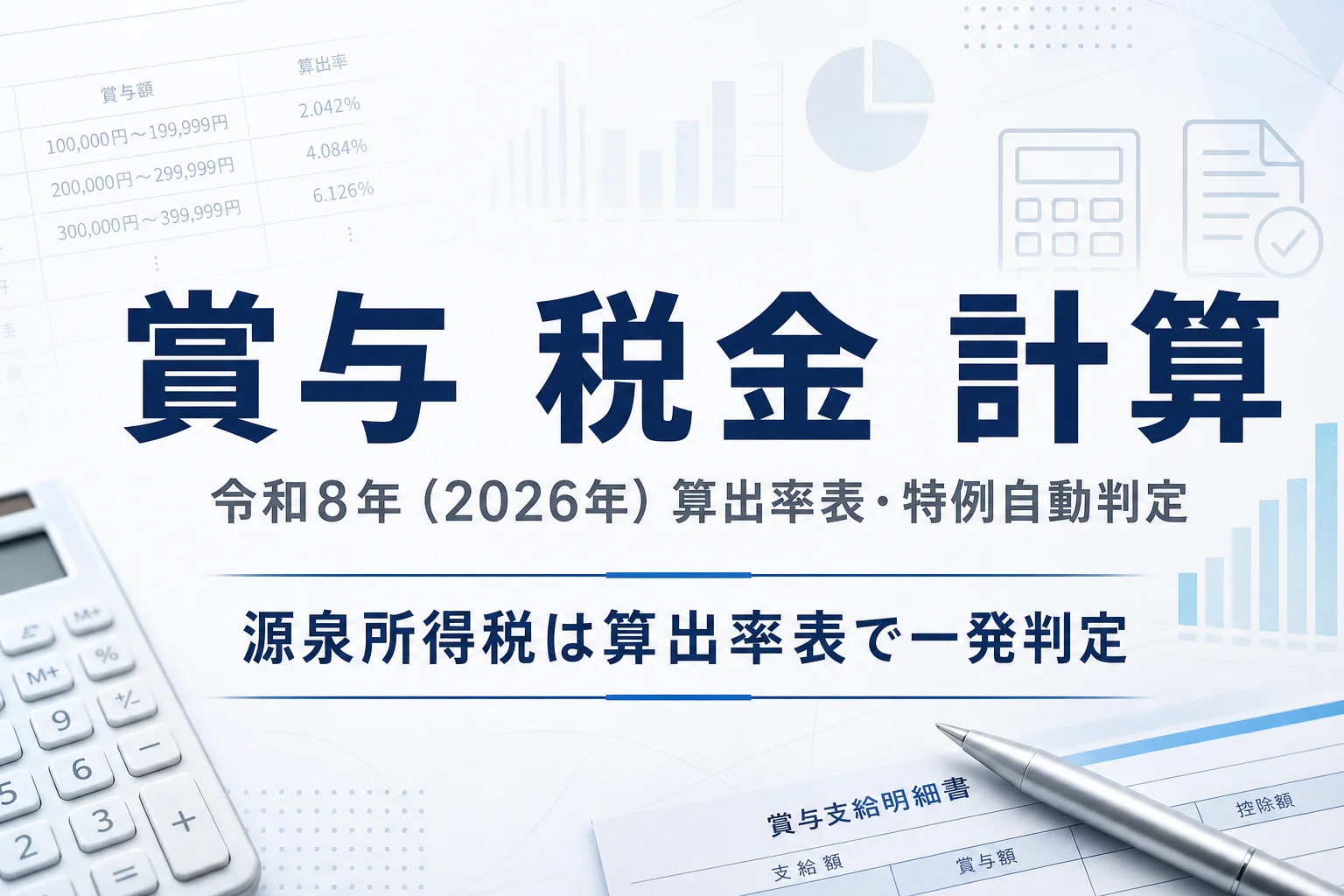 賞与税金（源泉徴収税額）計算ツール 令和8年版 算出率表・特例自動判定